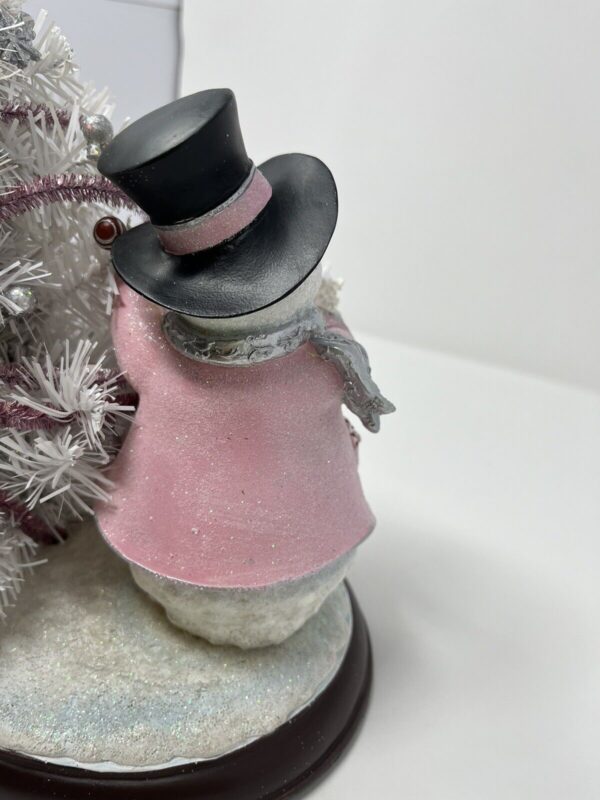 Breast Cancer Awareness Snowman And Pre Lit Christmas Tree Sculpture No B1494