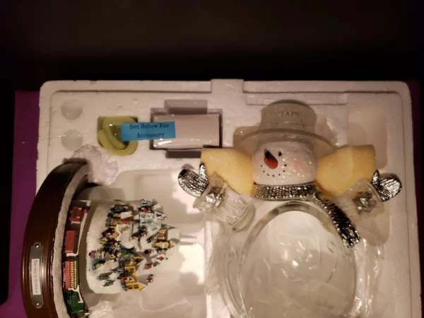 Thomas Kinkade White Christmas Snowman Motion Train Lights Bradford Crystal COA