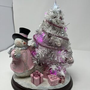 Breast Cancer Awareness Snowman And Pre Lit Christmas Tree Sculpture No B1494