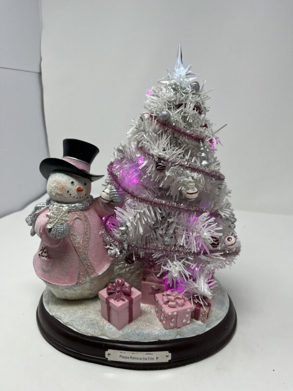 Breast Cancer Awareness Snowman And Pre Lit Christmas Tree Sculpture No B1494