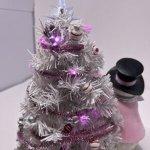 Breast Cancer Awareness Snowman And Pre Lit Christmas Tree Sculpture No B1494