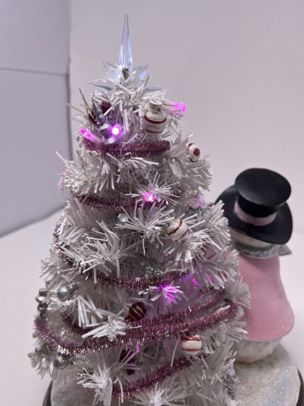 Breast Cancer Awareness Snowman And Pre Lit Christmas Tree Sculpture No B1494