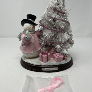 Breast Cancer Awareness Snowman And Pre Lit Christmas Tree Sculpture No B1494