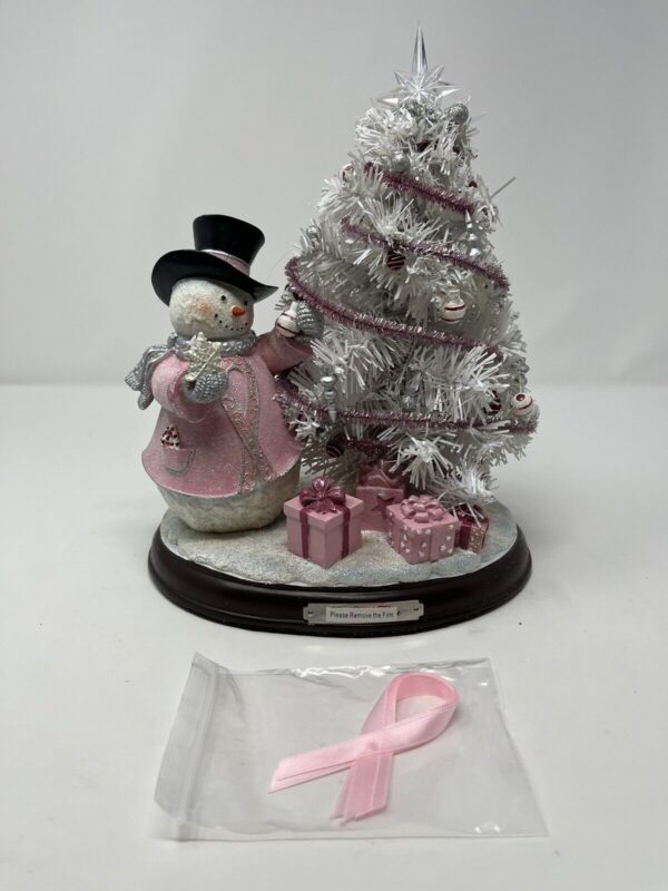 Breast Cancer Awareness Snowman And Pre Lit Christmas Tree Sculpture No B1494