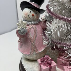 Breast Cancer Awareness Snowman And Pre Lit Christmas Tree Sculpture No B1494