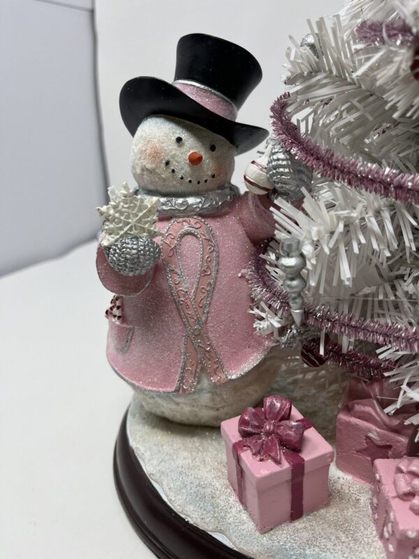 Breast Cancer Awareness Snowman And Pre Lit Christmas Tree Sculpture No B1494