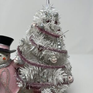 Breast Cancer Awareness Snowman And Pre Lit Christmas Tree Sculpture No B1494