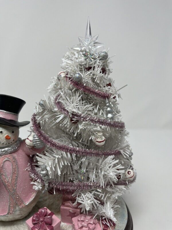 Breast Cancer Awareness Snowman And Pre Lit Christmas Tree Sculpture No B1494