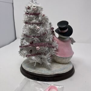 Breast Cancer Awareness Snowman And Pre Lit Christmas Tree Sculpture No B1494