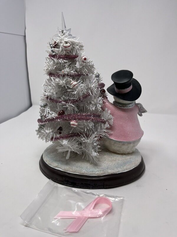 Breast Cancer Awareness Snowman And Pre Lit Christmas Tree Sculpture No B1494