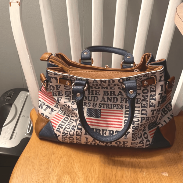 All American Faux Leather Fashion Womens Handbag With Flag Charm