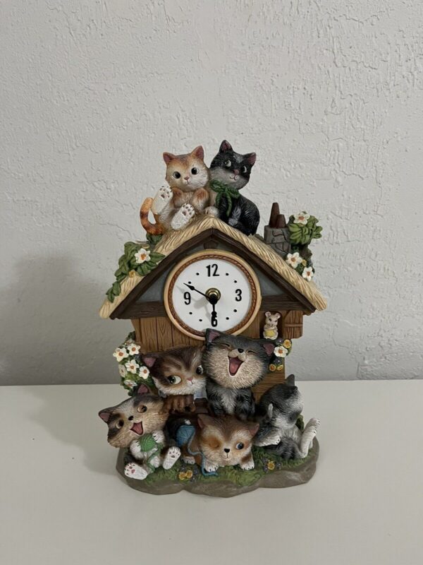 Frolicking Felines Fully Sculpted HandPainted Cat Themed Cuckoo Clock Sculpture No A0021