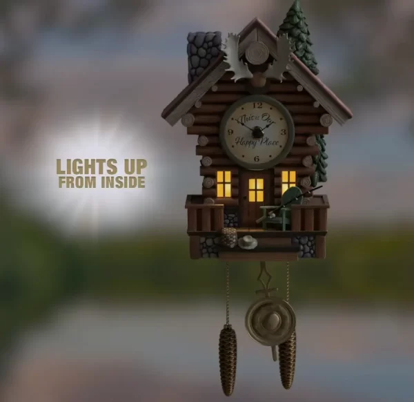 Log Cabin Illuminated Wall Clock With Wilderness Sounds