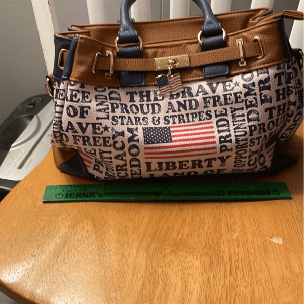 All American Faux Leather Fashion Womens Handbag With Flag Charm