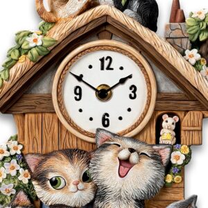 Frolicking Felines Fully Sculpted HandPainted Cat Themed Cuckoo Clock Sculpture No A0021