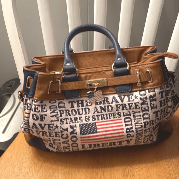 All American Faux Leather Fashion Womens Handbag With Flag Charm