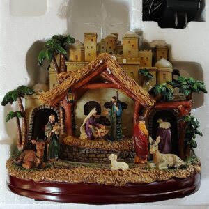 Thomas Kinkade Following The Star Nativity Musical Sculpture With Motion Lights