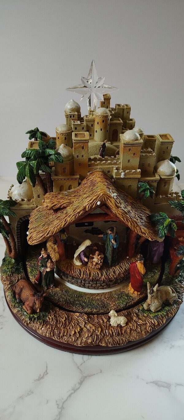 Thomas Kinkade Following The Star Nativity Musical Sculpture With Motion Lights