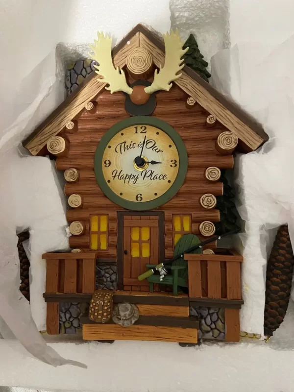 Log Cabin Illuminated Wall Clock With Wilderness Sounds