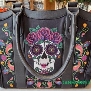 Sweet Spirits Faux Leather Tote Bag With Sugar Skull Charm