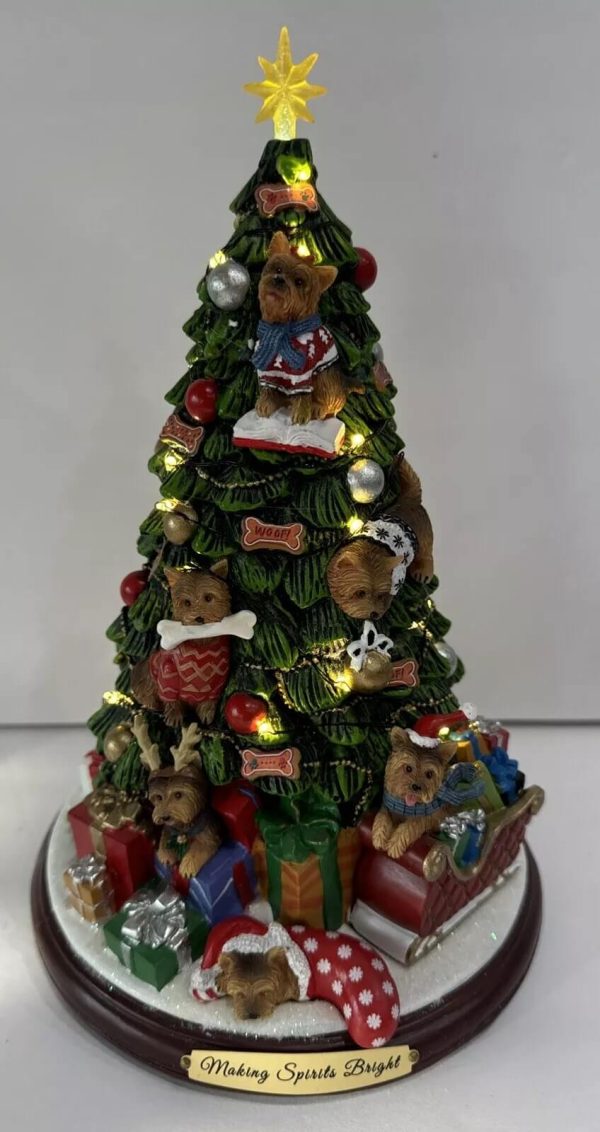 Illuminated Yorkie Christmas Tree Making Spirits Bright Table 10" Tall With LED