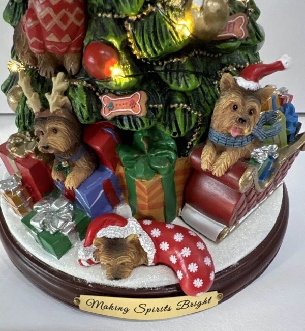 Illuminated Yorkie Christmas Tree Making Spirits Bright Table 10" Tall With LED