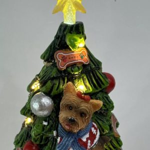 Illuminated Yorkie Christmas Tree Making Spirits Bright Table 10" Tall With LED