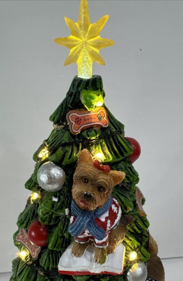 Illuminated Yorkie Christmas Tree Making Spirits Bright Table 10" Tall With LED