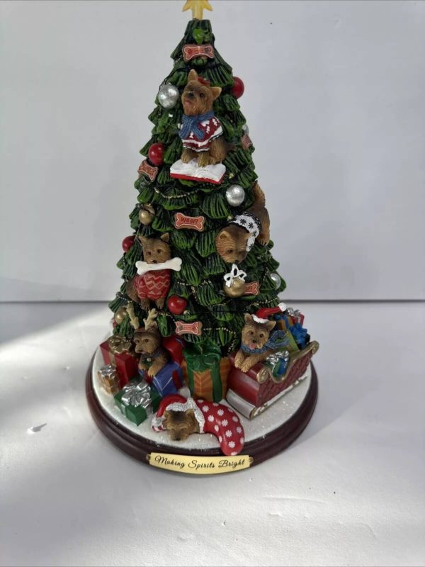 Illuminated Yorkie Christmas Tree Making Spirits Bright Table 10" Tall With LED