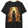 Black Cat Reading Books Pumpkin Autumn Teachers Halloween Unisex T-shirt