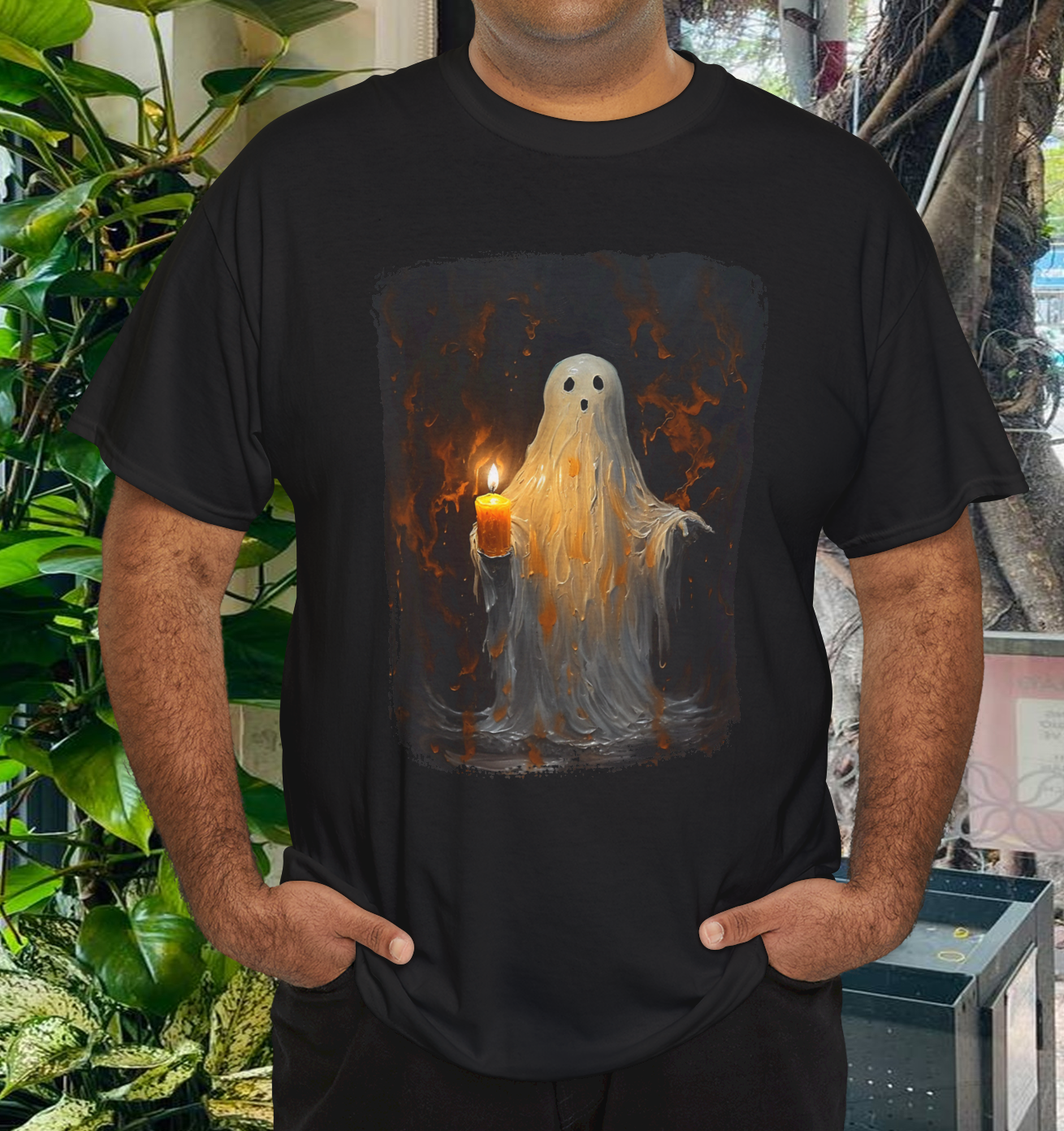 Cute Ghost Holding Candle Funny Halloween Gothic Vintage T-Shirt Cute Ghost Holding Candle Funny Halloween Gothic Vintage T-Shirt