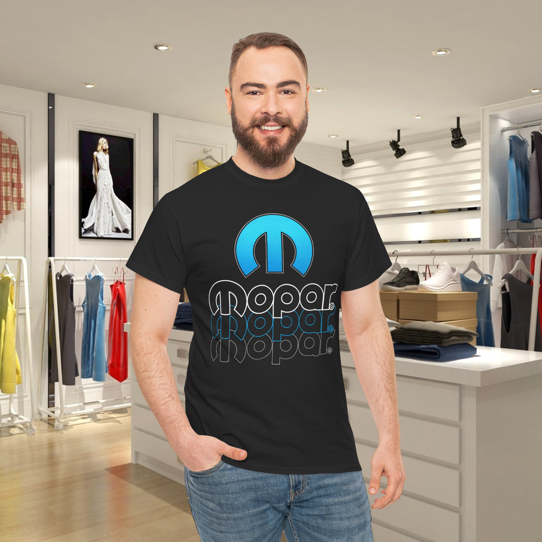 Mopar Emblem & Three Color MOPAR Script Black T-Shirt Mopar Emblem & Three Color MOPAR Script Black T-Shirt